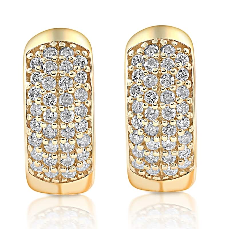 1/4ct Diamond Pave Huggie Hoops Tiny Women's Earrings Yellow Gold 1/3" Tall