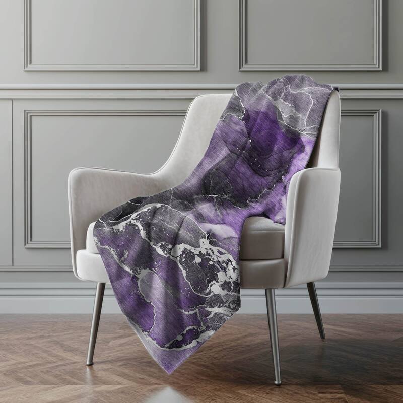 Premium Machine Washable Abstract Contemporary Sherpa Throw Blanket - Purple - 4'2" x 5'10"