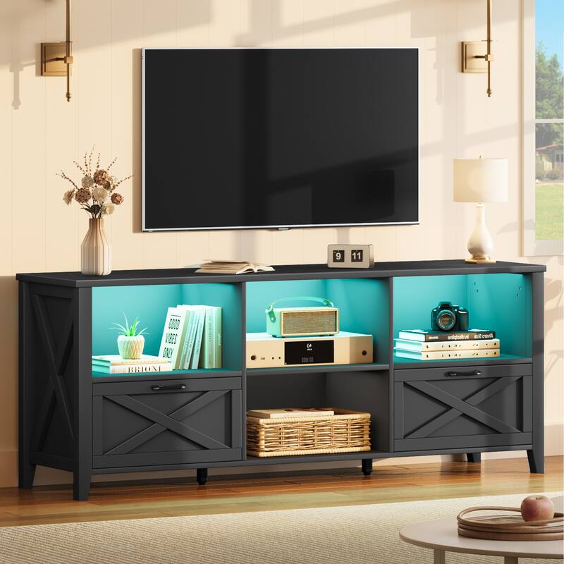 Moasis 71" Farmhouse TV Stand Classical Wooden Cabinet Media Console for TVs up to 80" - 70.7"L x 15.7"W x 24.8"H