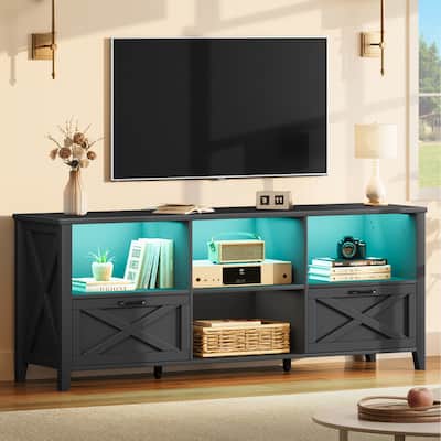 Moasis 71" Farmhouse TV Stand Classical Wooden Cabinet Media Console for TVs up to 80" - 70.7"L x 15.7"W x 24.8"H