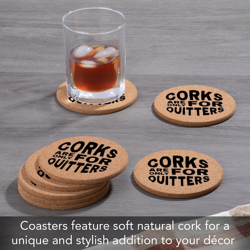 Quitters 4 Pack Absorbent Coaster with Protective Cork Backing Made in The USA 4" Round