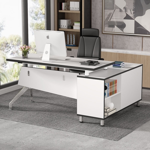 Shop 55 inch L-Shaped Office Computer Desk with File ...