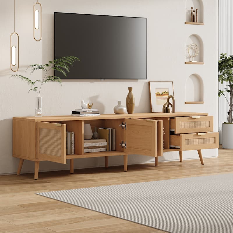 Natural Wood TV Console Cabinet Entertainment Center for Living Room, Simple Sideboard Media Console Cabinet - Natural Wood