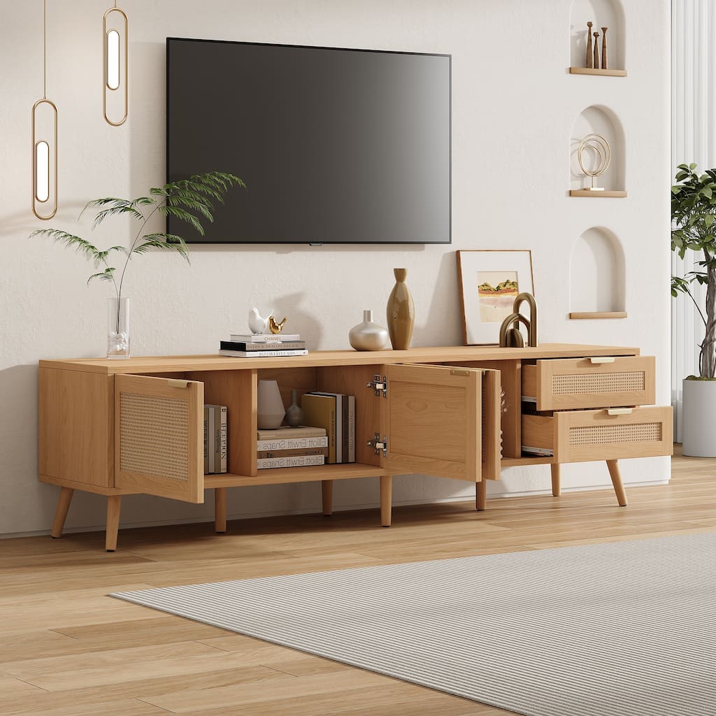 Natural Wood TV Console Cabinet Entertainment Center for Living Room, Simple Sideboard Media Console Cabinet