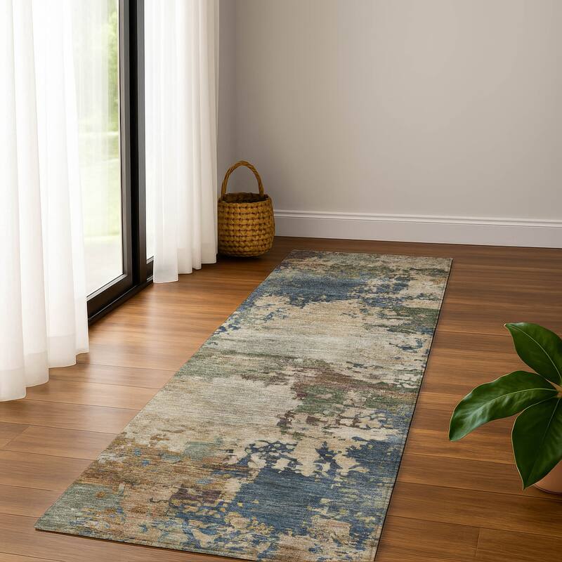Premium Washable Super Soft Abstract Contemporary Mayfield Rug - Blue - 2'3" x 7'6"