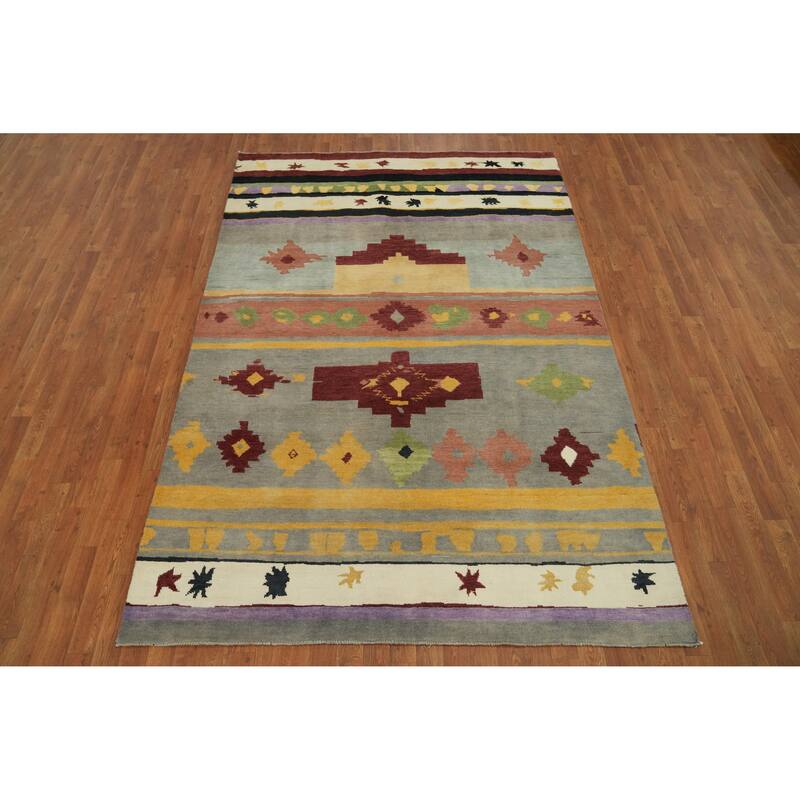 Vegetable Dye Gabbeh Turkish Area Rug Handmade Wool Carpet - 8' 10'' X 5' 11''
