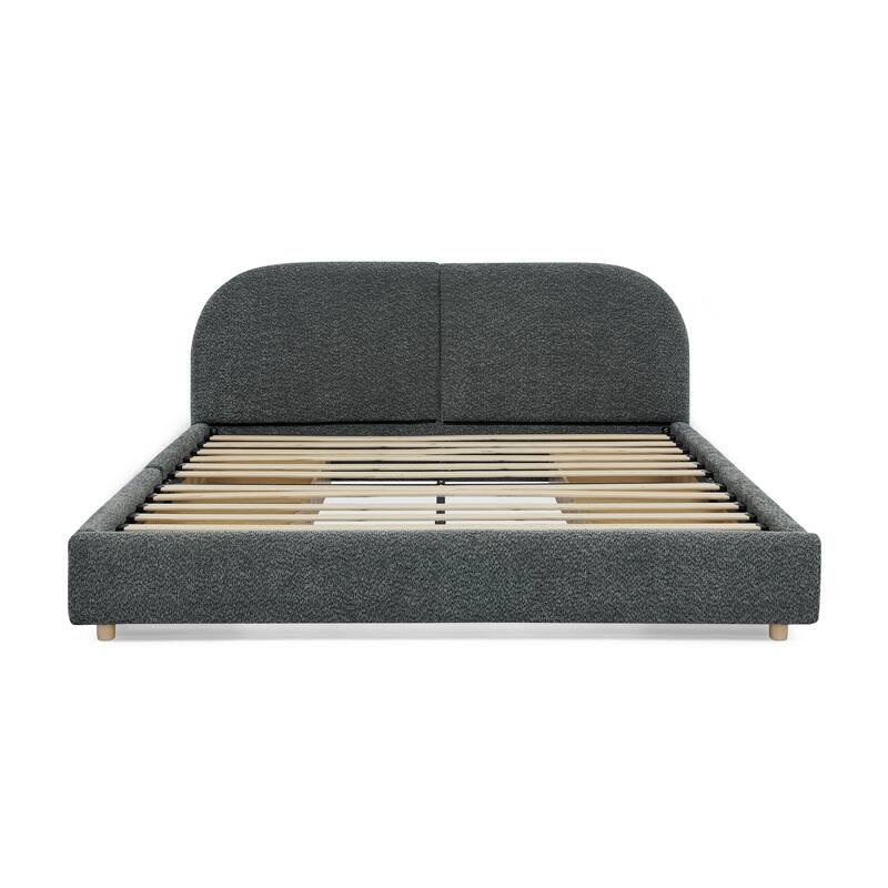 Stylish Curve-shaped Upholstered Platform Bed Frame Modern Minimalist Low Profile Bed with Curved Headboard Optional Storage Bed