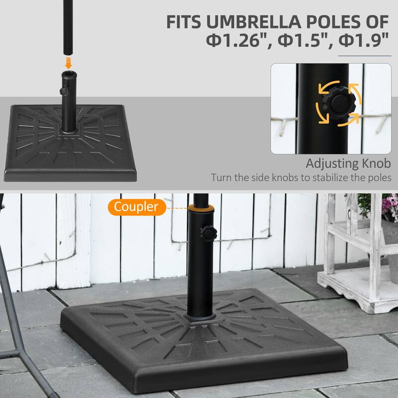Outsunny 42lbs Resin Patio Umbrella Base, 20" Square Outdoor Umbrella Stand Holder for Parasol Poles