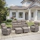 preview thumbnail 161 of 189, Pocassy Outdoor Wicker Sofa with Swivel Chair Fire Pit Table Furniture Set. Gray Wicker & Gray Cushion - 5 Pieces Sofa Siwvel Chair with  Ottoman