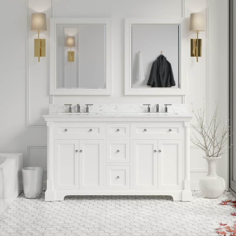 KitchenBathCollection Sydney 60" Double Bathroom Vanity with Engineered Marble Top