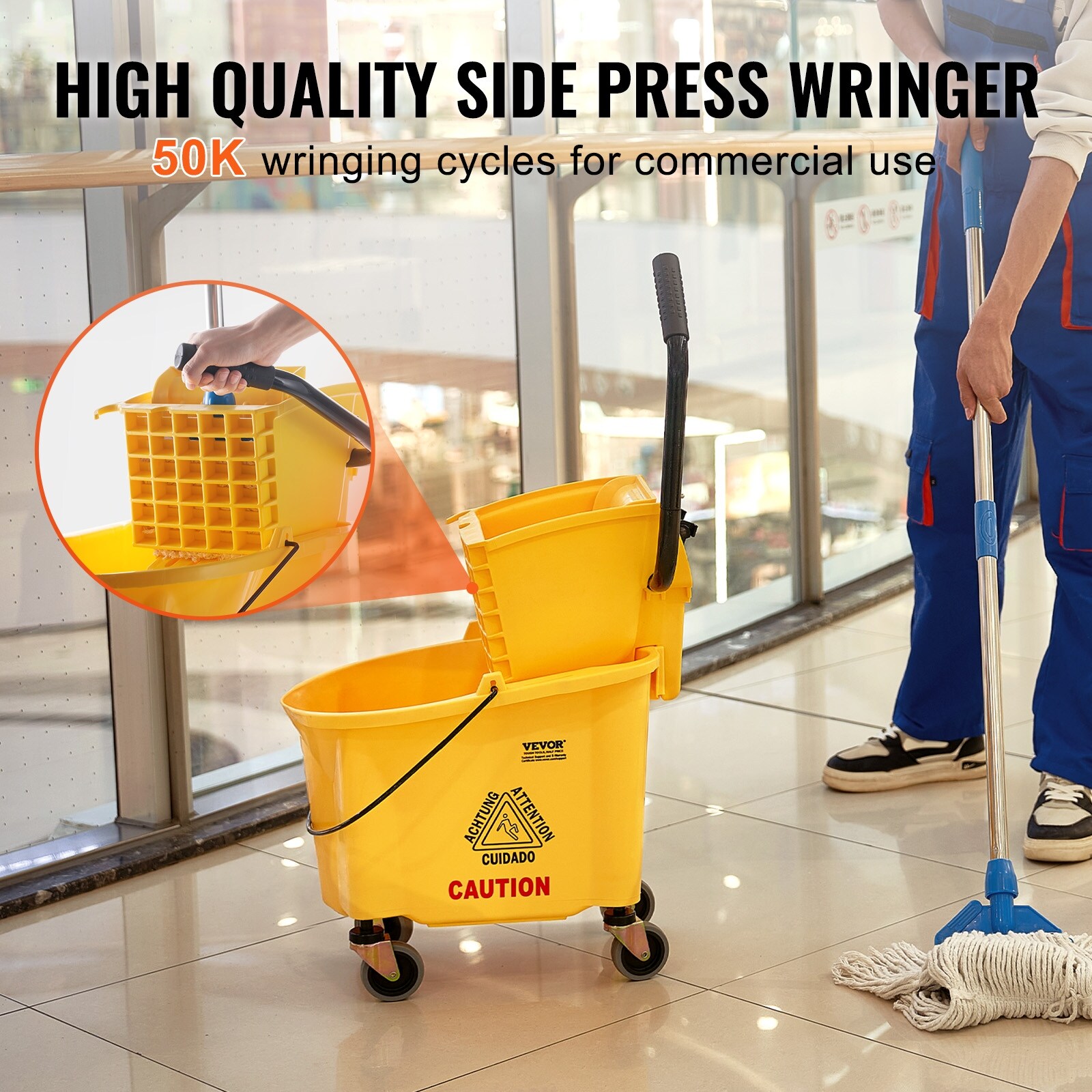 Mop Bucket with Wringer, 26 Qt. Commercial Mop Bucket for