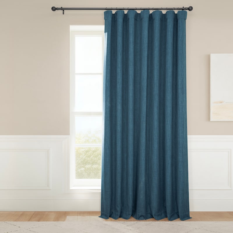 Exclusive Fabrics Textured Faux Linen Extra Wide Curtains Rod Pocket Single Panel (1 Panel) - 100 X 108 - Story Blue