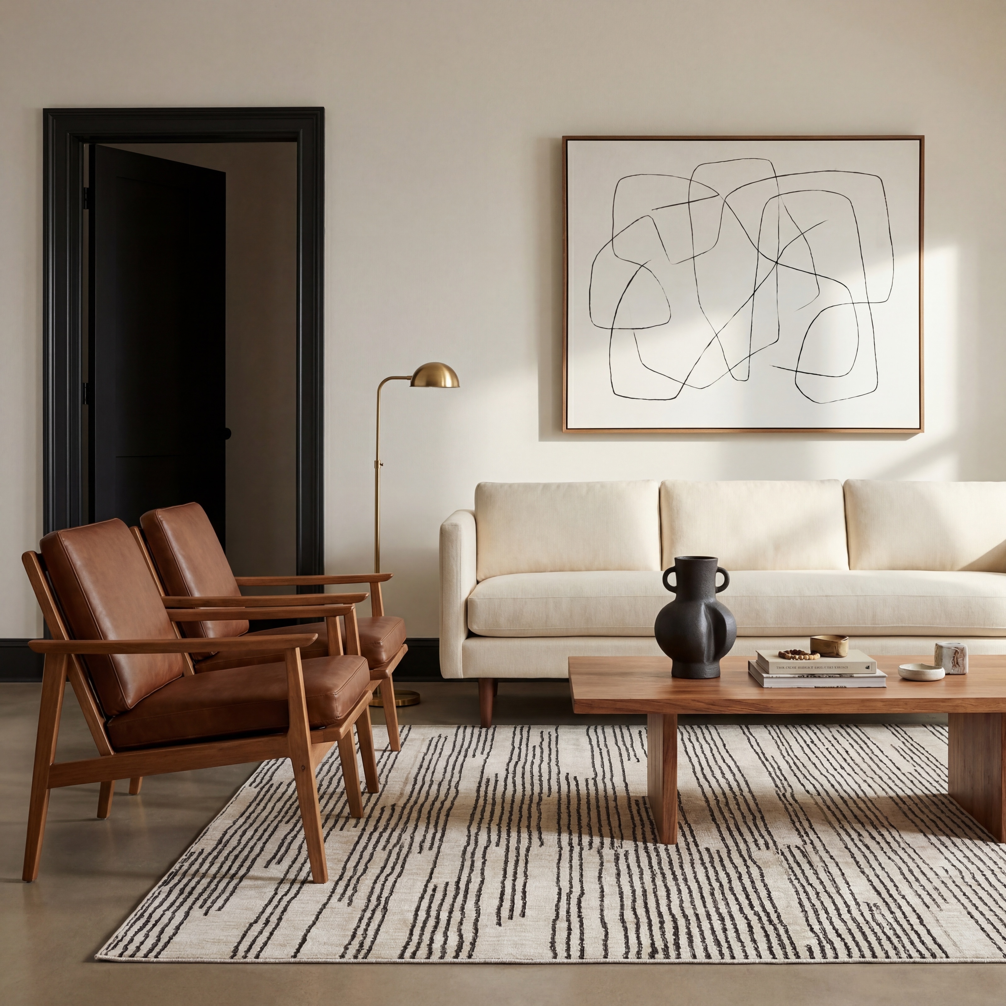 ROW Hunter Etched Stripes Black/ Beige Area Rug
