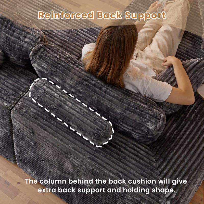 HOOOWOOO Modular Plush Upholstery L-shaped Sofa with Chaise Lounge