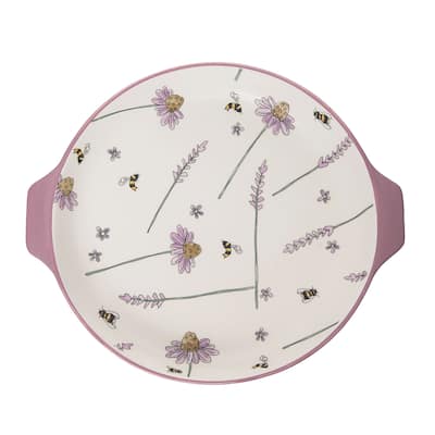 Transpac Ceramic 11.25 in. Lavender and Lilac Pie Dish