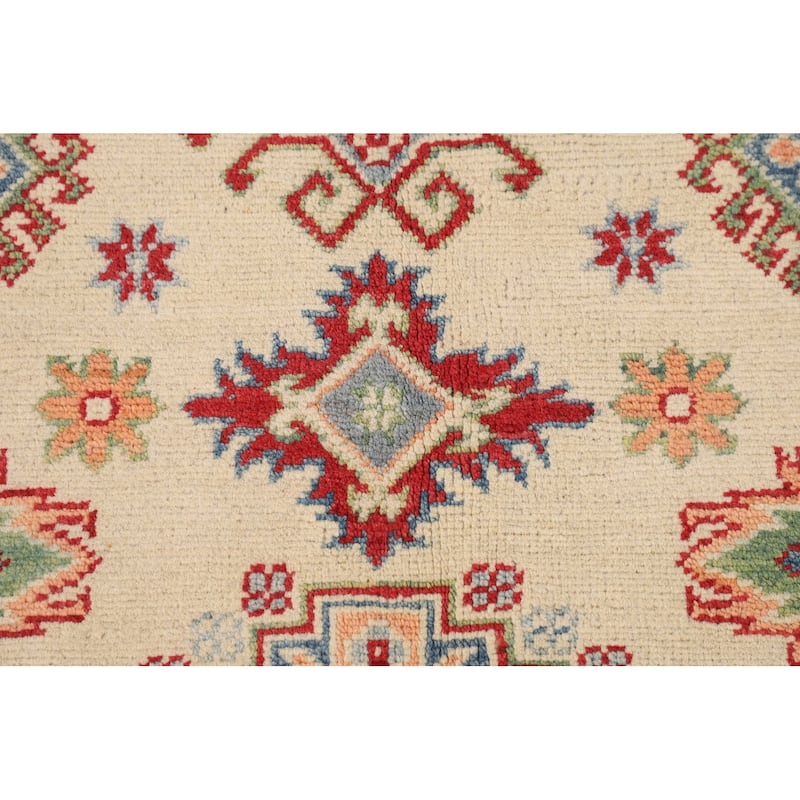 Red Geometric Kazak Area Rug Handmade Oriental Wool Carpet - 4'0" x 6'0"