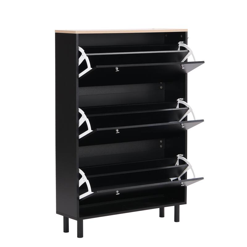 Shoe Cabinet with 3 Flip Drawers,Wood Grain Pattern with 3 Hooks,Free Standing Shoe Rack with Adjustable Panel