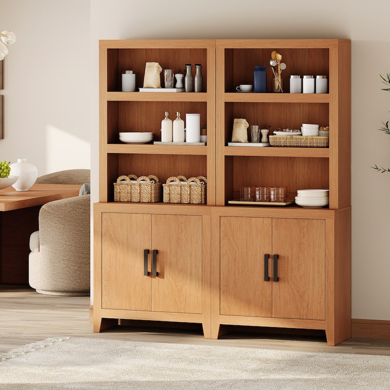 74" Tall Bookshelf with Door, Farmhouse Bookcase with Adjustable Shelf and Storage Cabinet for Living Room, Office