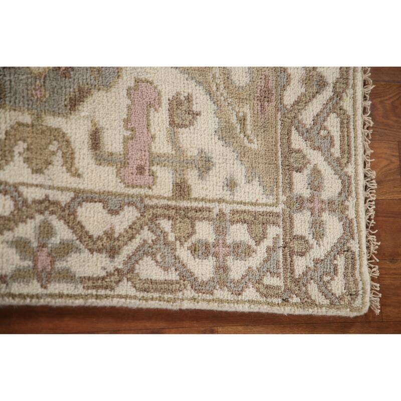 Ivory Oushak Style Runner Rug Hand-knotted Wool Carpet - 2'6"x 9'9"