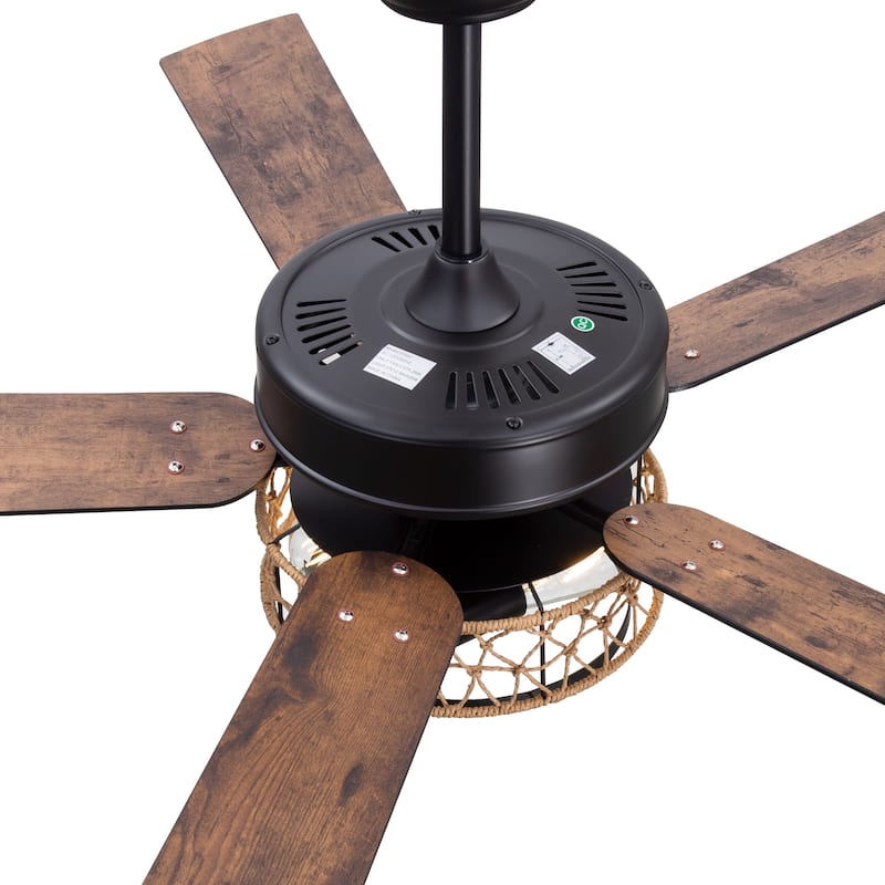 52" Reversible 5-Blade Farmhouse Caged Ceiling Fan with Light and Remote