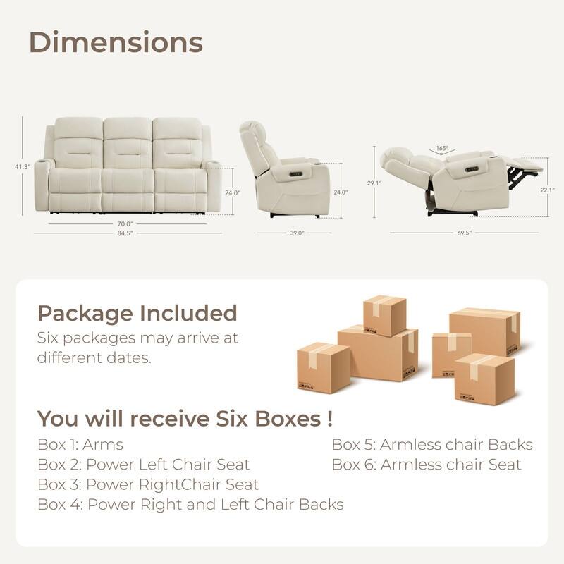 Spruce & Spring Genuine Leather Power Reclining Sofa with Wireless Charging