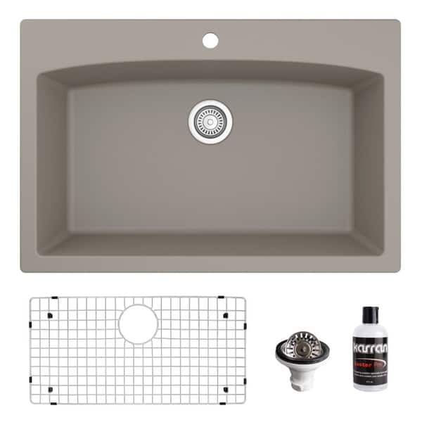 slide 10 of 67, Karran Drop-In Quartz 33 in. 1-Hole Single Bowl Kitchen Sink Kit Concrete