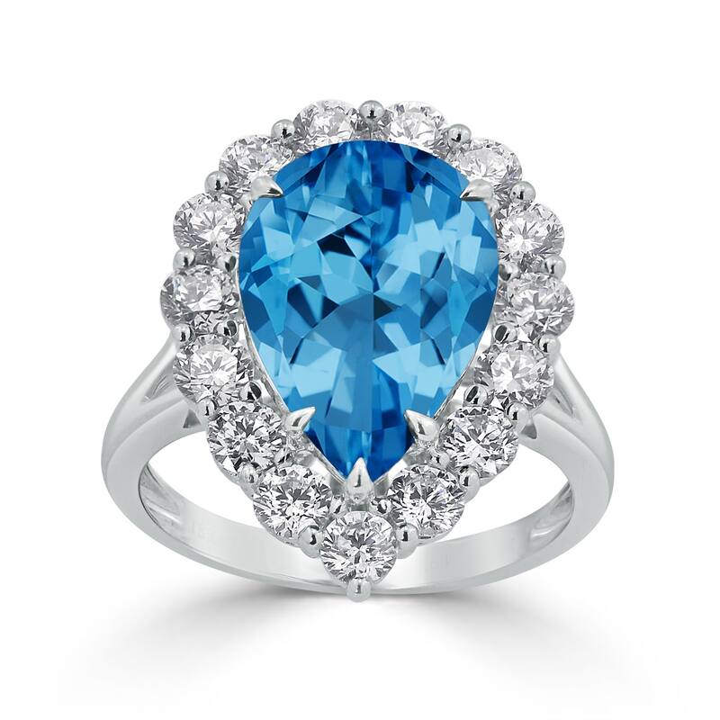 Auriya 2 1/4ct Pear-cut Blue Topaz Halo Diamond Engagement Ring 1 3/4cttw 18K Gold