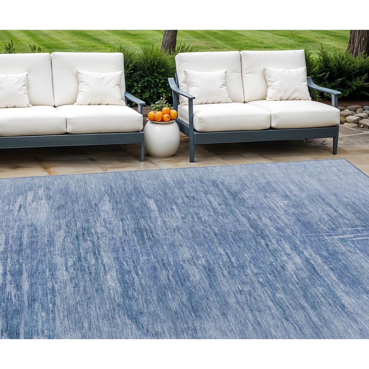 9' X 12' Denim Blue And Sky Blue Abstract Washable Indoor Outdoor Area Rug - 9'3" x 12'3"