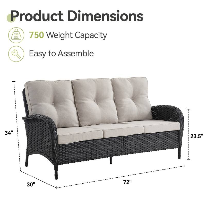 Outdoor Patio 3-Seat Sofa with Rattan Footstool