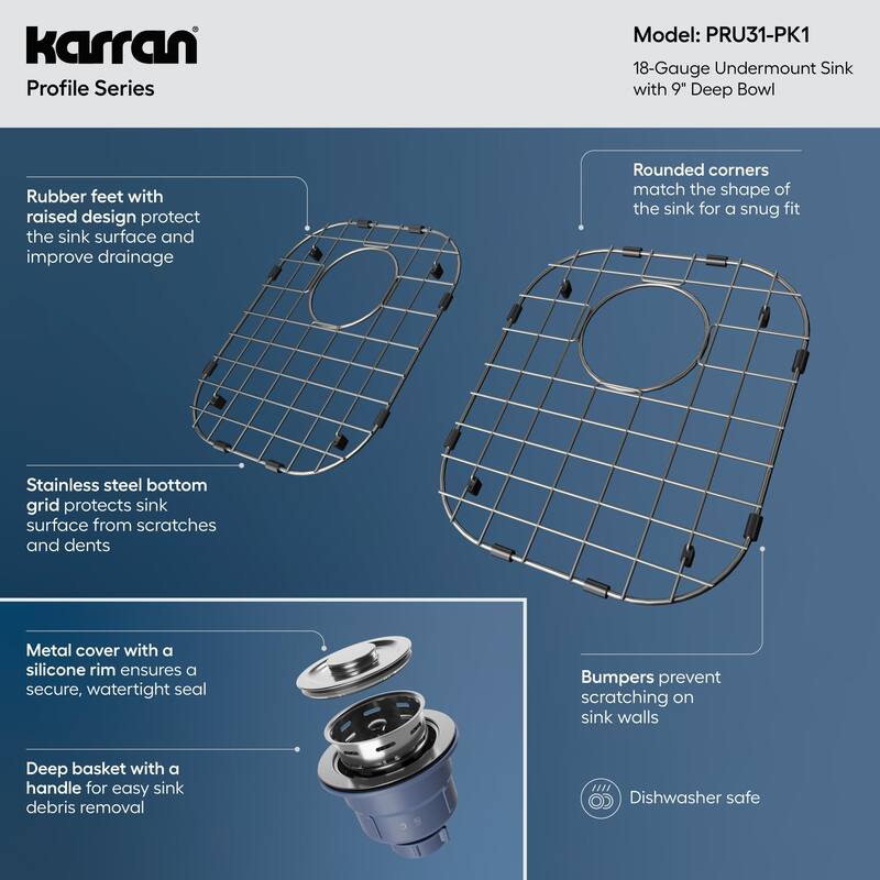 Karran Profile 32" Undermount 18 Gauge Double Bowl Stainless Steel Kitchen Sink with Accessories