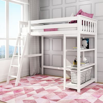 Max and Lily Twin Size High Loft Bed with Bookcase