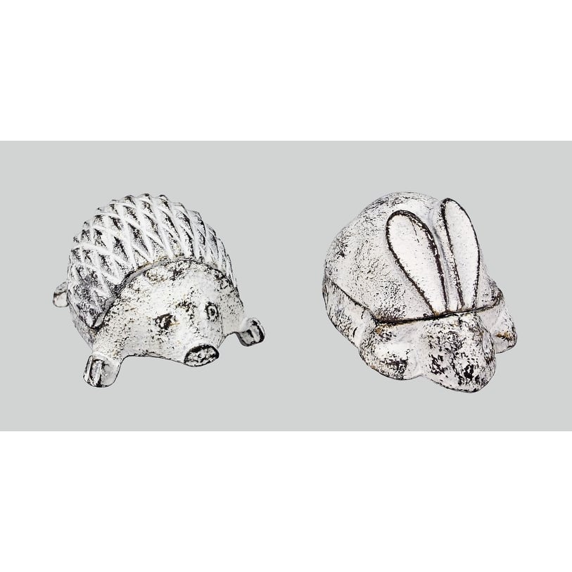 Hedgehog and Bunny Rabbit Garden Key Holders Set of 2 Cast Iron 4.25 Inches - Multi
