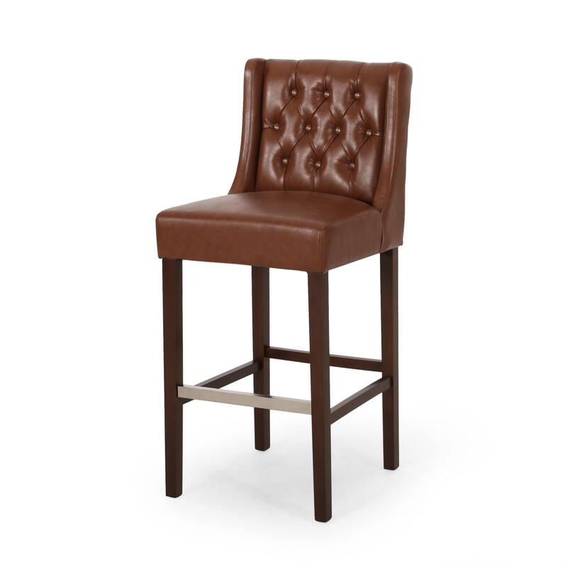 30" Modern Set of 2 Bar Stools with Button-Tufted Backrests Seats, Metal Legs, for Bar Dining Room and Living Room
