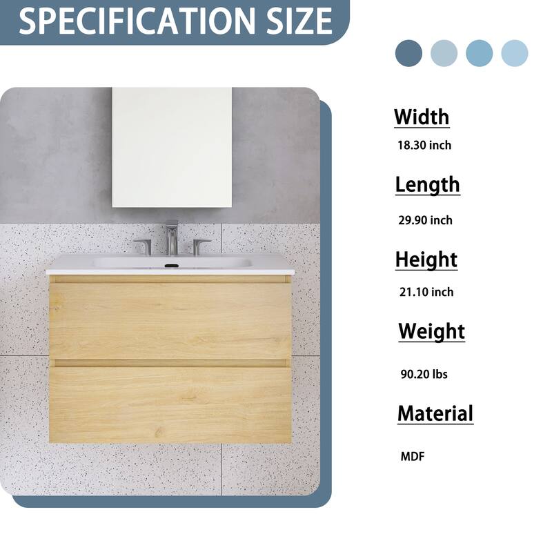 Floating Integrated Bathroom Vanity with Ceramic Sink, Three Faucet Holes