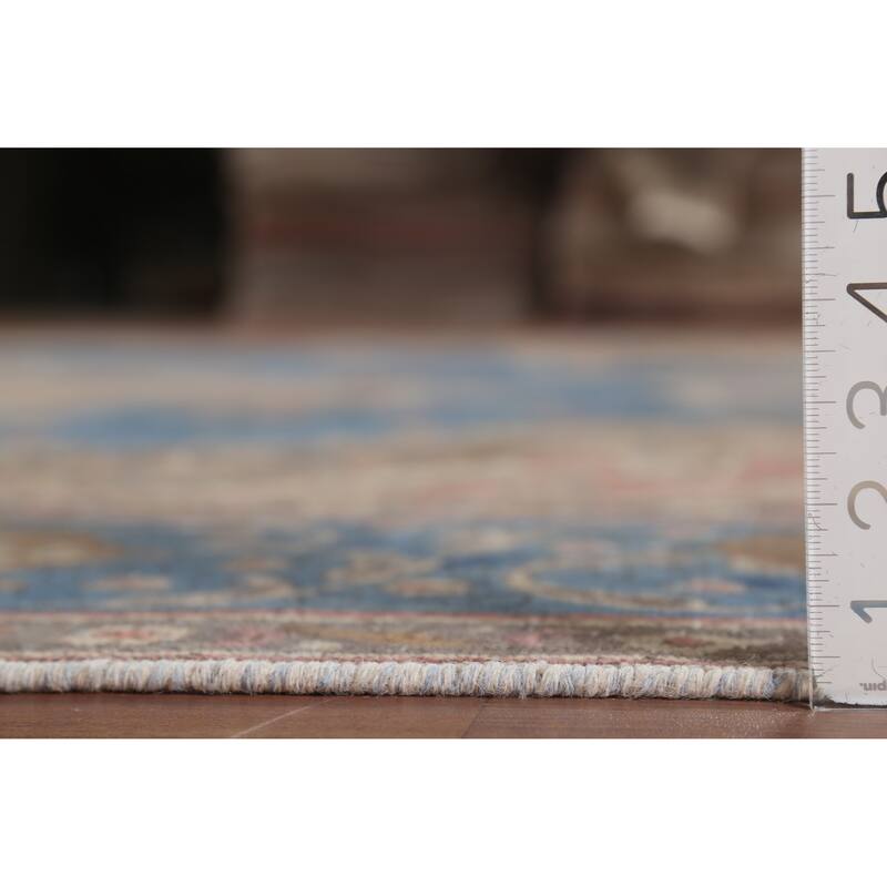 Distressed Tabriz Persian Vintage Rug Hand-Knotted Blue Wool Carpet - 10'0"x 13'4"