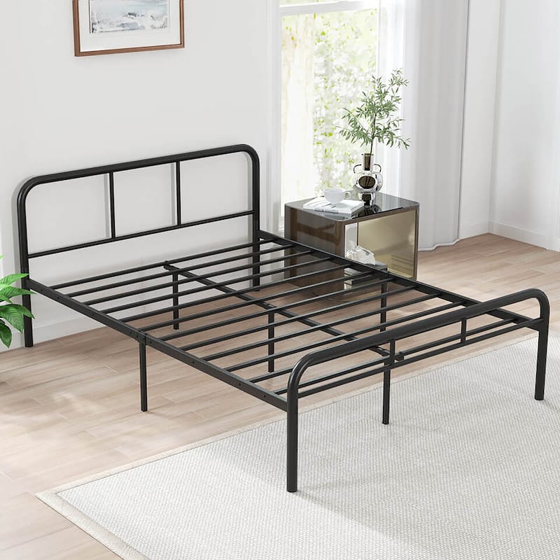 Gymax Full Size Bed Frame Metal Platform Bed Base w/ Headboard &