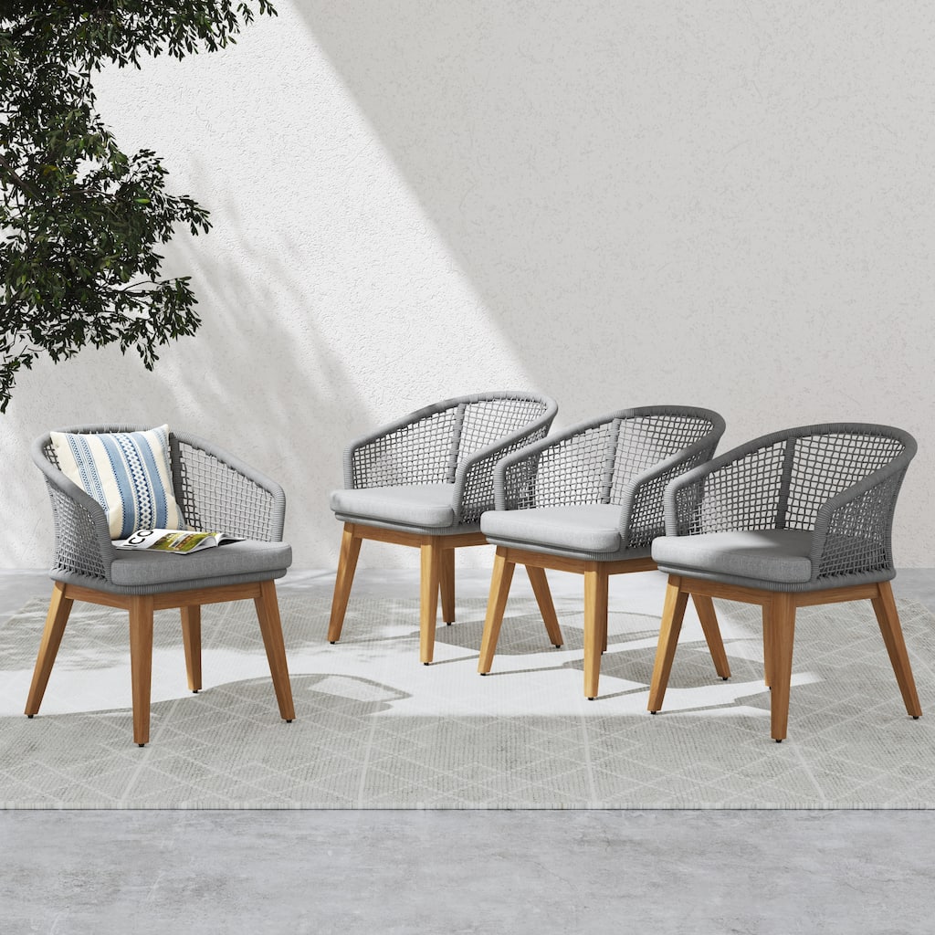 4 - Piece Woven Rope Patio Armchair Set with Cushions