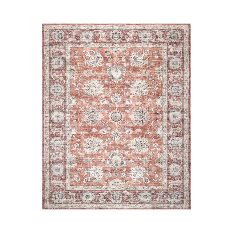 LoomBloom Machine Made Washable Polyester Area Rug Rust Traditional