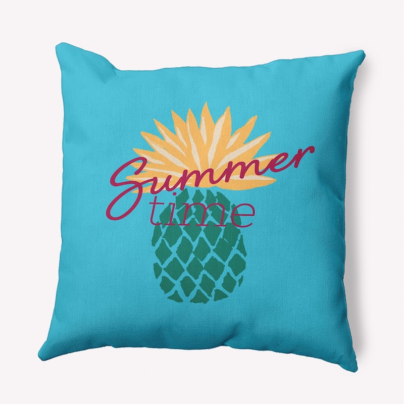 Summer Time Pineapple Polyester Indoor/Outdoor Pillow - Turquoise - 16" x 16"