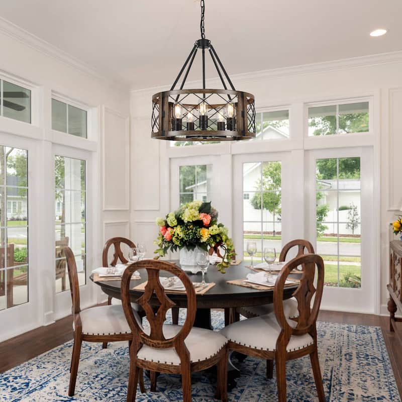 5-Light Rustic Drum Chandelier for Living Room Kitchen with No Bulbs Included