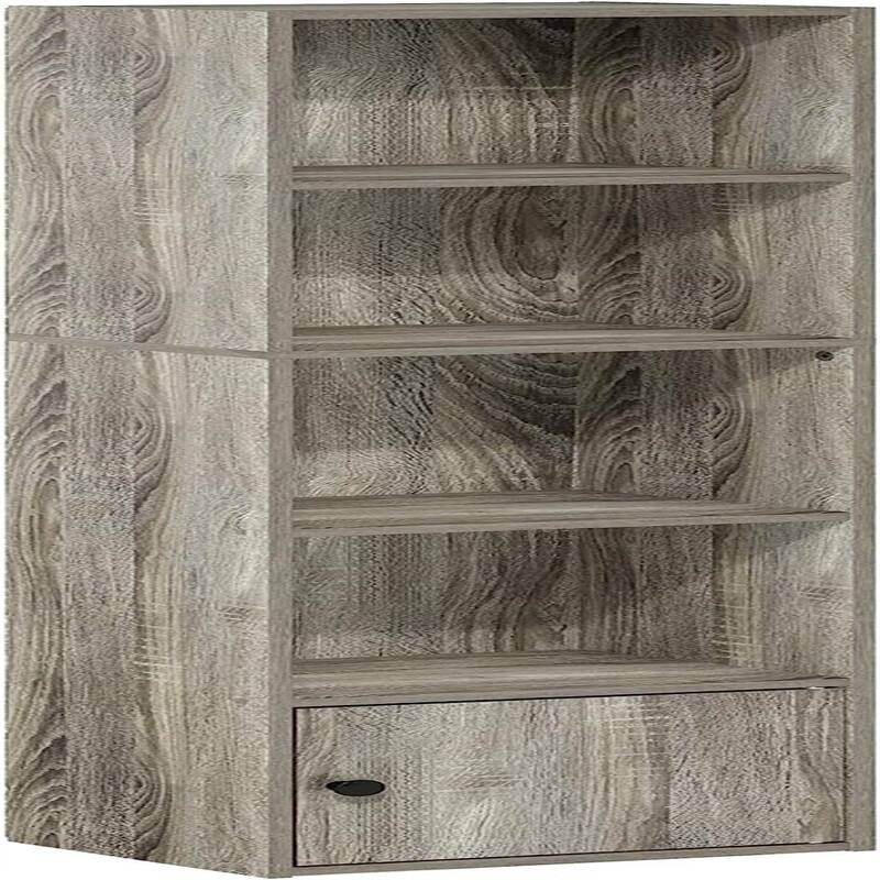 Luder Shelf Bookcase with 1 Door Storage Cabinet, French Oak - 9.3"D x 12"W x 52.1"H - French Oak