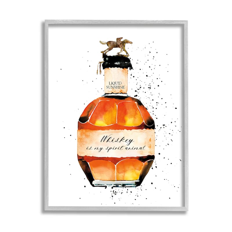 Stupell Whiskey is My Spirit Animal Quote Liquor Bottle Framed Giclee Texturized Art by Mercedes Lopez Charro - 24 x 30 - Grey