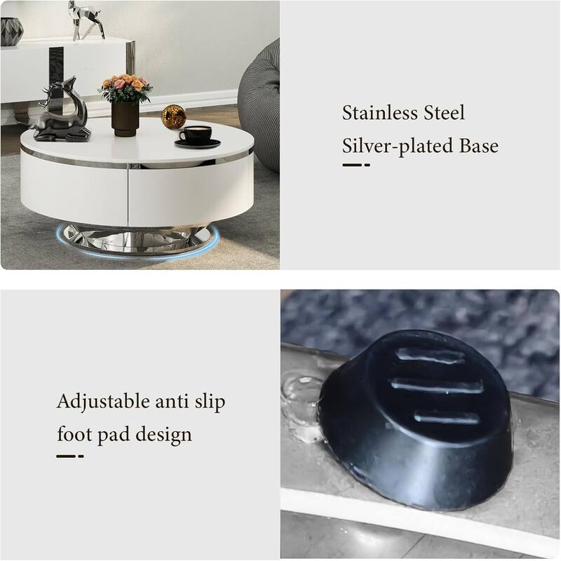 Nesting Coffee Table Set with End Table Round Coffee Table with 2 Storage Drawers