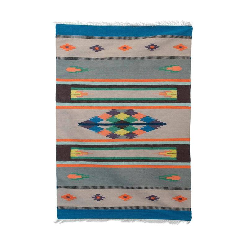 Handmade Geometric Joy Wool dhurrie rug,(India) - Big