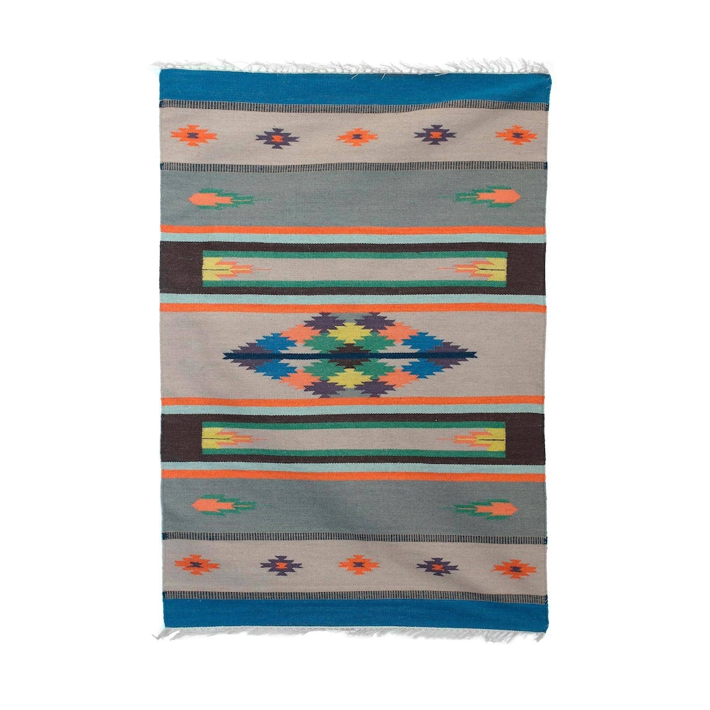 Handmade Geometric Joy Wool dhurrie rug,(India) - Big