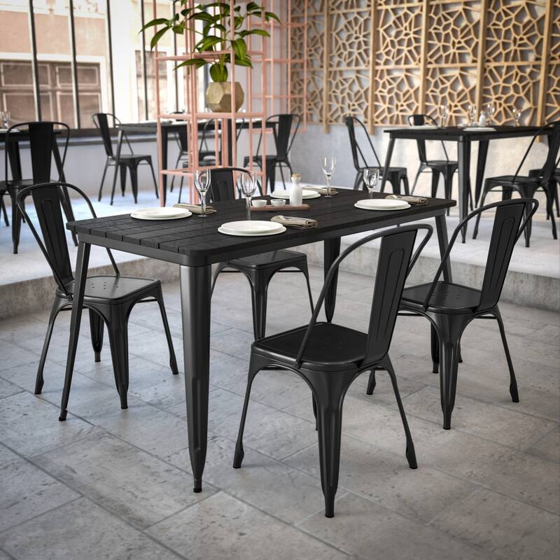 30x60 Commercial Poly Resin Restaurant Table with Umbrella Hole - 30"W x 60"D x 30"H