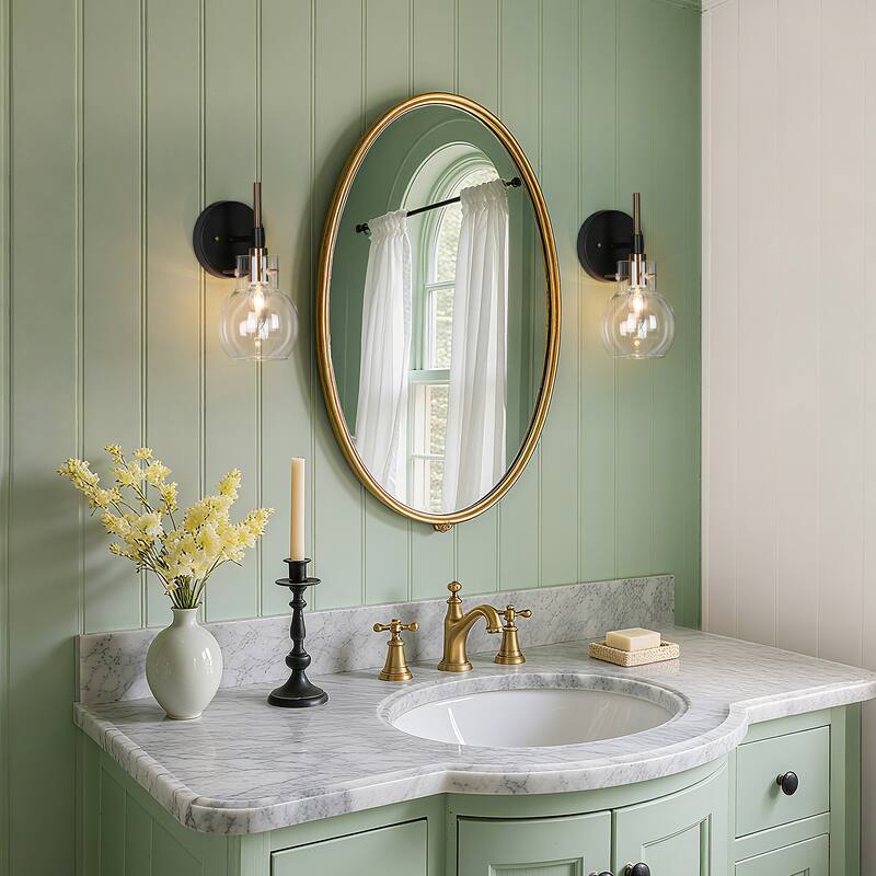 Modern Farmhouse 1-Light Black Gold Wall Sconce Light Fixture with Glass Shade