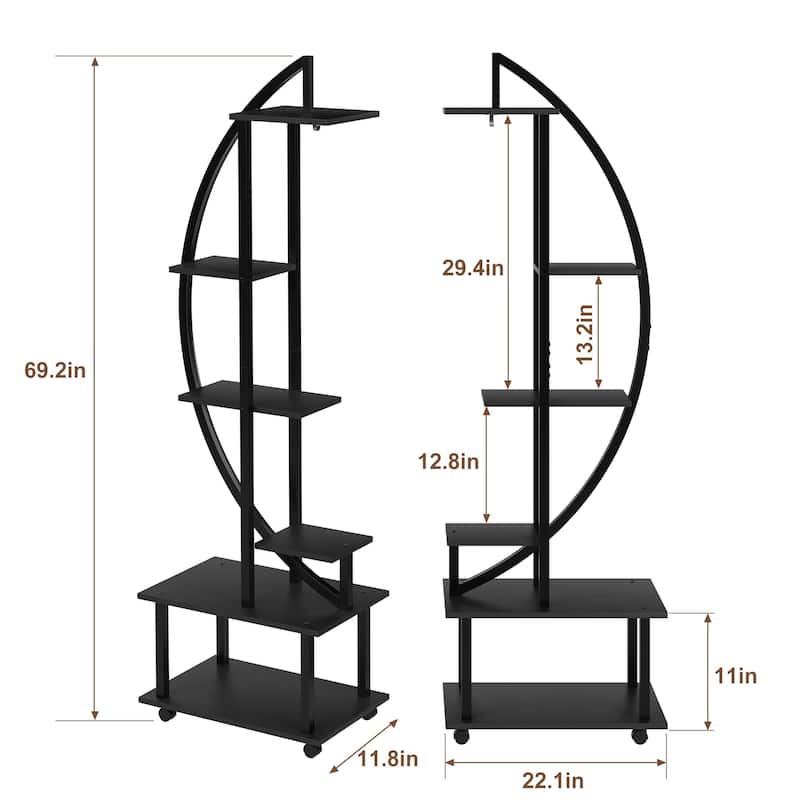2 Pack 6 Tier Tall Plant Stand Metal Indoor Plant Stand With Detachable Wheels Half Moon Shape Plant Stands