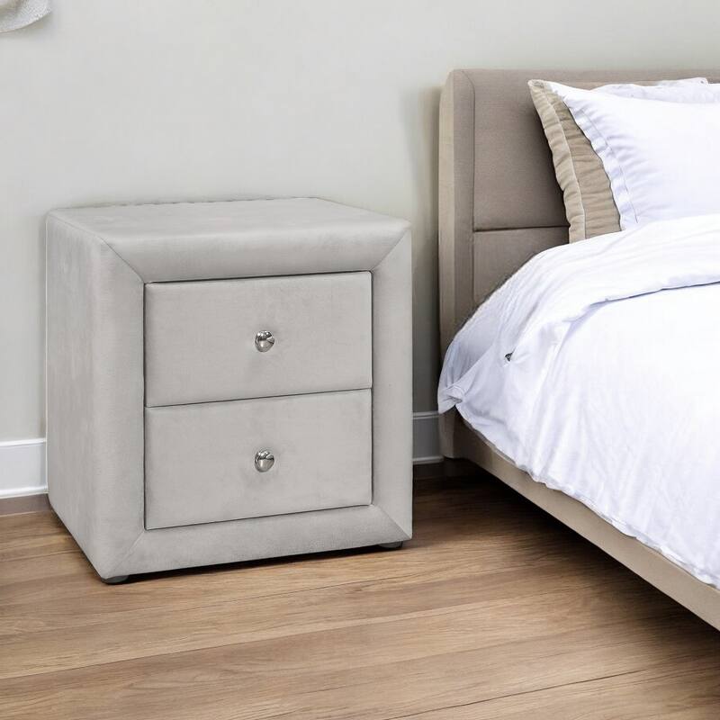 Contemporary 2 Drawer Velvet Upholstered Nightstand 21 Inch, No Assembly Required