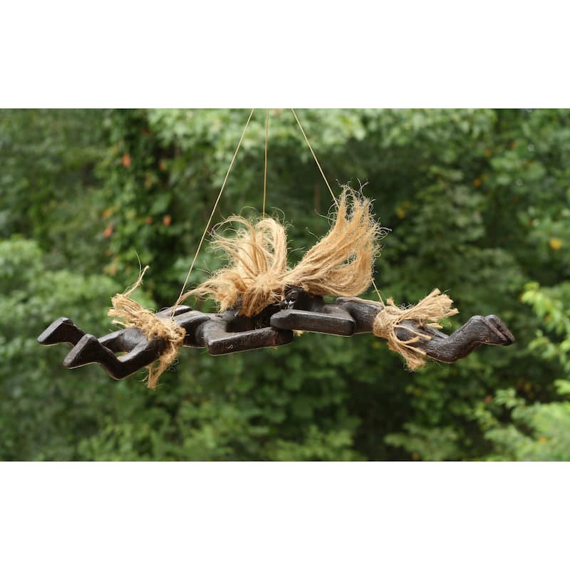 Handmade Wooden Primitive Tandem Skydiving Tribal Statue Parachuting Sculpture African Tiki Bar Gift Home Decor Figurine
